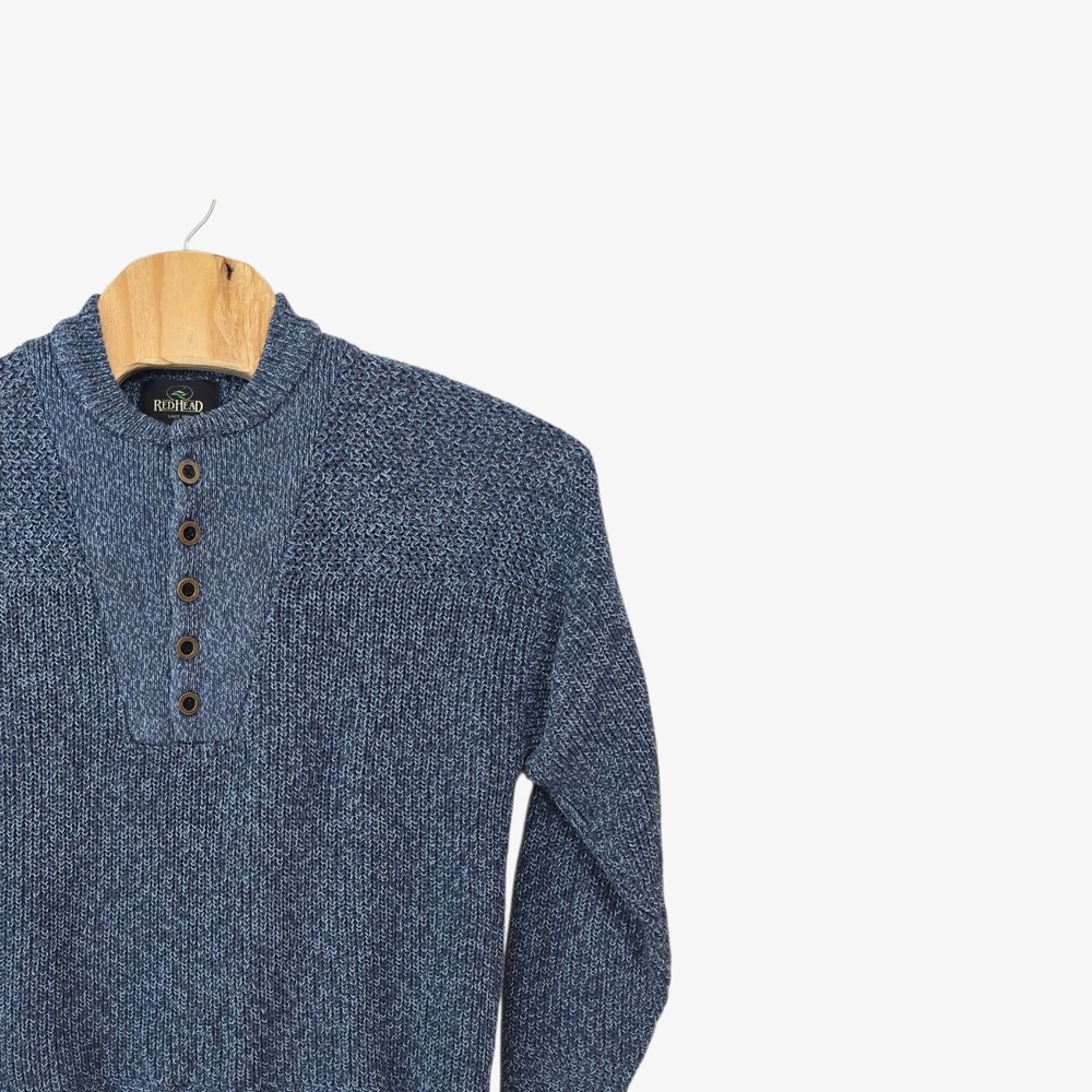 RedHead Mens Blue Cotton Blend‎ Knit Henley Sweater Casual Pullover - M